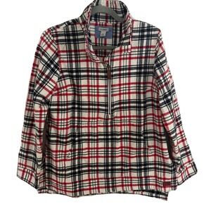 LL Bean Plaid Fleece Quarter‎ Zip Pullover Sweatshirt Small Cozy Cottage Preppy
